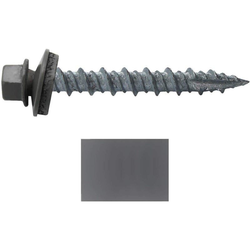 Jake Sales Metal Roofing Screws: (250) 10 x 1-1/2"" Charcoal Hex Head Sheet Metal Roof Screw. Self Starting Metal to Wood siding Screws. EPDM Washer. Colored Head - Image 2